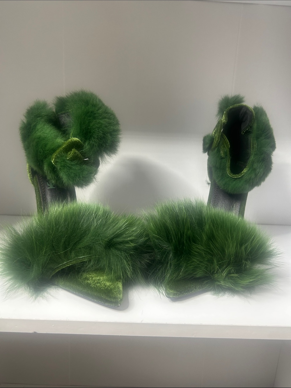 Green Fur Slide Sandals